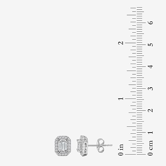 (I1/ I) 1/3 CT. T.W. Lab Grown White Diamond Sterling Silver 8.1mm Rectangular Stud Earrings