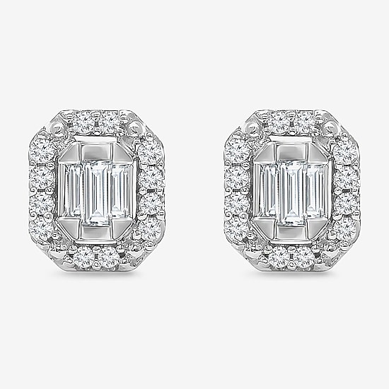 (I1/ I) 1/5 CT. Lab Grown White Diamond Sterling Silver 6.8mm Rectangular Stud Earrings