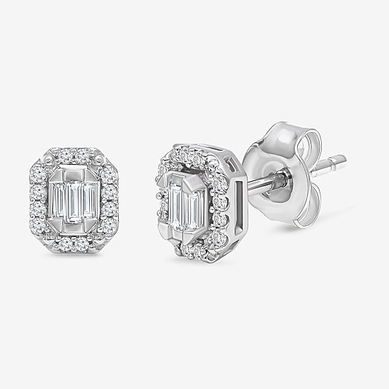 (I1/ I) 1/5 CT. Lab Grown White Diamond Sterling Silver 6.8mm Rectangular Stud Earrings