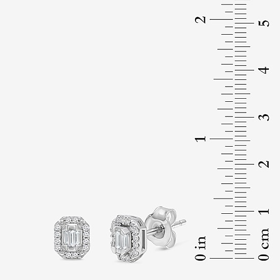 (I1/ I) 1/5 CT. Lab Grown White Diamond Sterling Silver 6.8mm Rectangular Stud Earrings
