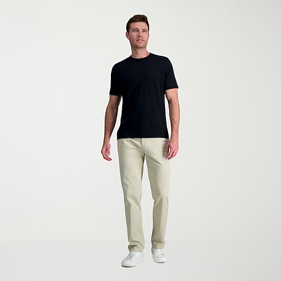Haggar Wrinkle Free Performance Khaki Mens Comfort Waistband Straight Fit Flat Front Pant