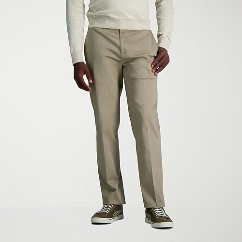 Haggar Wrinkle Free Performance Khaki Mens Comfort Waistband Straight Fit Flat Front Pant, 30 30, Beige