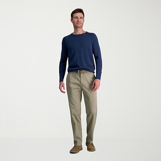 Haggar Wrinkle Free Performance Khaki Mens Classic Fit Flat Front Pant