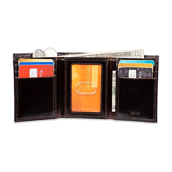 Stafford Rfid Split Pull-Up Trifoldw/Intrior Zipper Mens Personalized Trifold Wallet