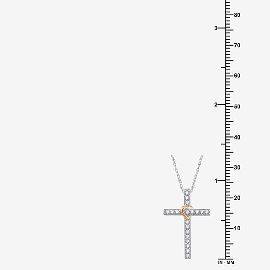 Womens 1/4 CT. T.W. Lab Grown White Diamond 14K Rose Gold Over Silver Sterling Silver Cross 18 Inch Pendant Necklace