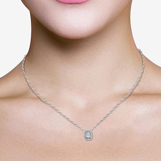 (I1/ I ) Womens 1/5 CT. Lab Grown White Diamond Sterling Silver Rectangular 18 Inch Pendant Necklace