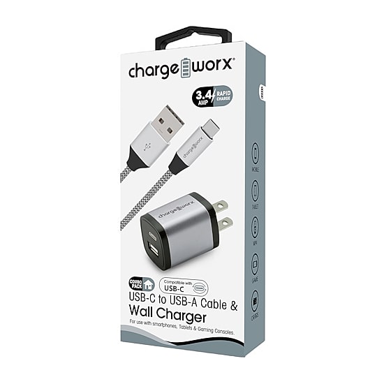 Chargeworx A C Wall Charger 3Ft Type C A To Cable