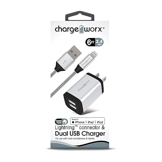 Chargeworx 6 Lightning Connector Dual Usb Charger
