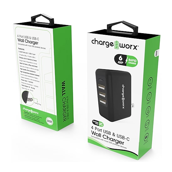 Chargeworx 3 Usba 1Usbc Wall Charger