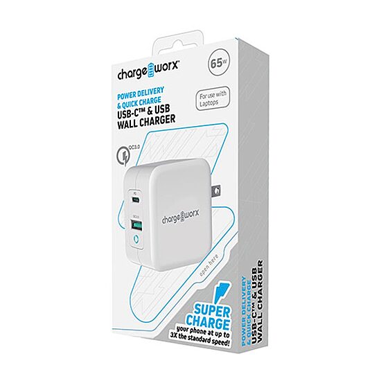 Chargeworx 65W Gan 1 Type-C 1 Qc3.0 Charger