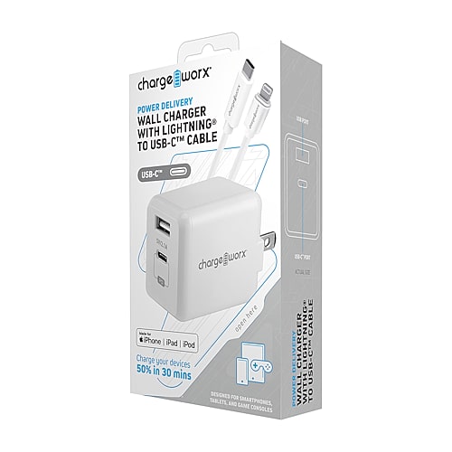 Chargeworx Combo Dual Port Wall Charger, One Size, White