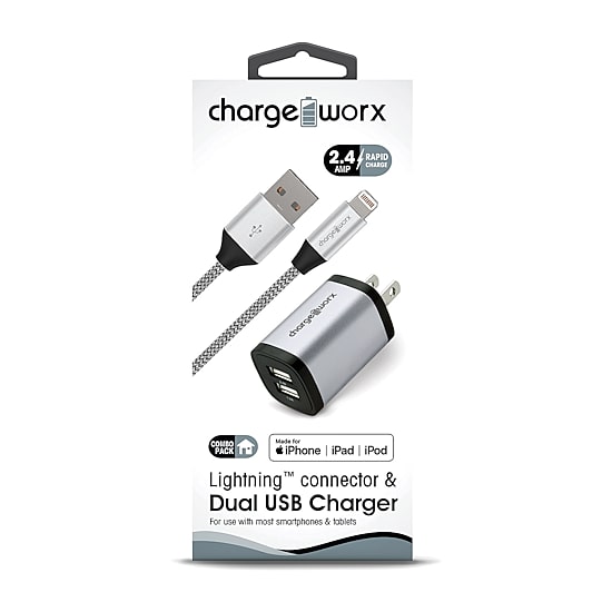 Chargeworx 3 Lightning Connector Dual Usb Charger