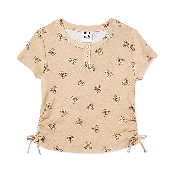 Self Esteem Side Cinch Big Kid Girls Henley Neck Short Sleeve T-Shirt