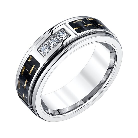 Mens 8MM 1/7 CT. T.W. Natural White Diamond Tungsten Wedding Band