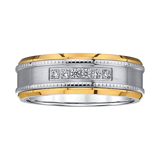 Mens 8MM 1/8 CT. T.W. Natural White Diamond Tungsten Wedding Band