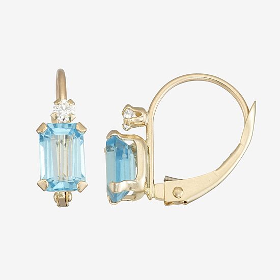 Womens Genuine Blue Topaz 10K Gold Drop Earrings