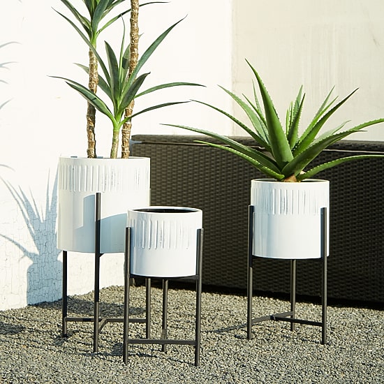Glitzhome Set Of 3 White Metal Planter Stands