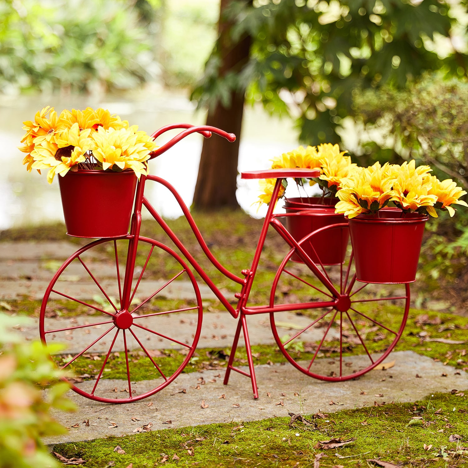Glitzhome 28.75" Metal Red Bicycle Planter Stands