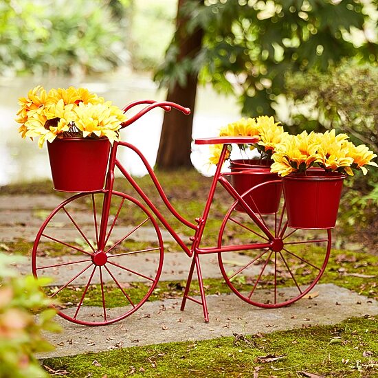 Glitzhome 28.75" Metal Red Bicycle Planter Stands