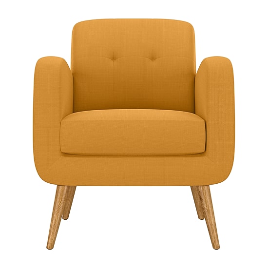 Kingston Mid-Century Modern Accent Armchair in Linen with Legs in a Natural Finish