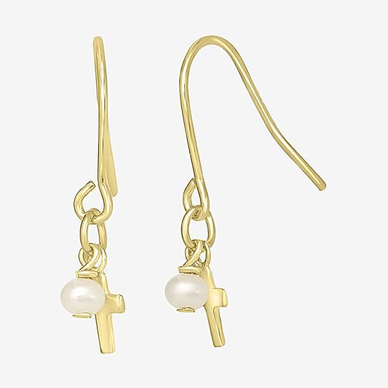 Silver Treasures 14K Gold Over Silver Cross Drop Earrings