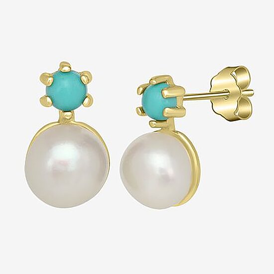 Silver Treasures White Simulated Pearl 14K Gold Over Silver 10.5mm Round Stud Earrings
