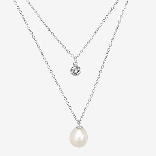 Silver Treasures Womens White Cubic Zirconia Sterling Silver 18 Inch Strand Necklace