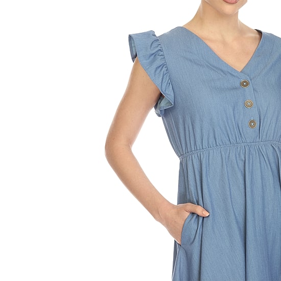 White Mark Womens V Neck Short Sleeve Ruffled Empire Waist Dress