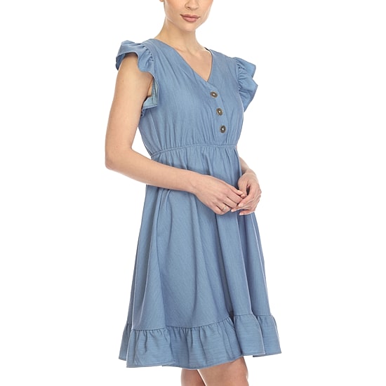 White Mark Womens V Neck Short Sleeve Ruffled Empire Waist Dress