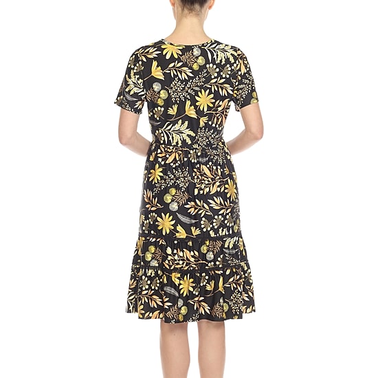 White Mark Womens Scoop Neck Short Sleeve Fitted Floral Fit + Flare Dress