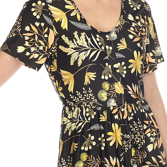 White Mark Womens Scoop Neck Short Sleeve Fitted Floral Fit + Flare Dress