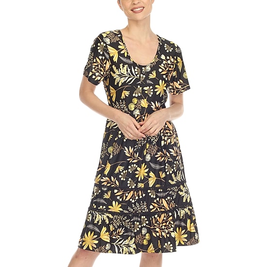 White Mark Womens Scoop Neck Short Sleeve Fitted Floral Fit + Flare Dress