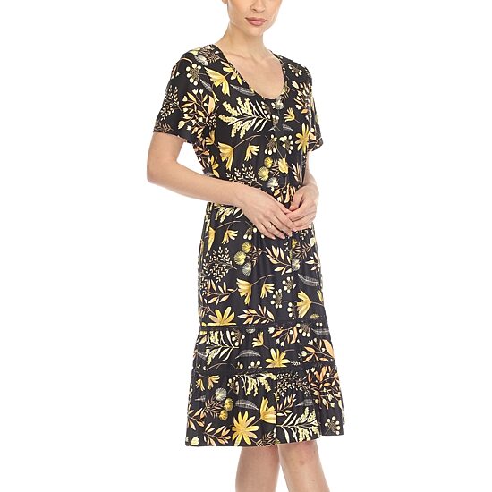 White Mark Womens Scoop Neck Short Sleeve Fitted Floral Fit + Flare Dress