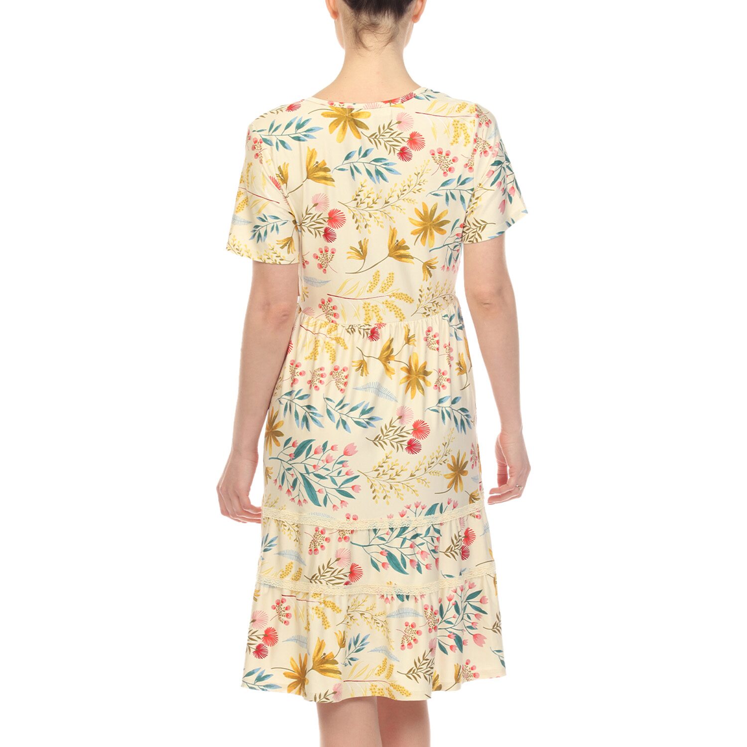 White Mark Womens Scoop Neck Short Sleeve Fitted Floral Fit + Flare Dress