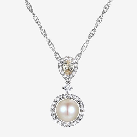 Womens White Cultured Freshwater Pearl Sterling Silver Pendant Necklace