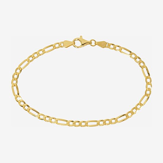 Made in Italy Womens 24K Gold Over Silver 9 Inch Semisolid Figaro Ankle Bracelet