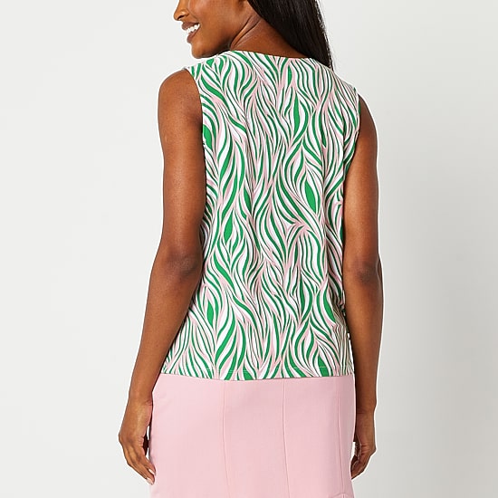 Black Label by Evan-Picone Womens Crew Neck Sleeveless Blouse