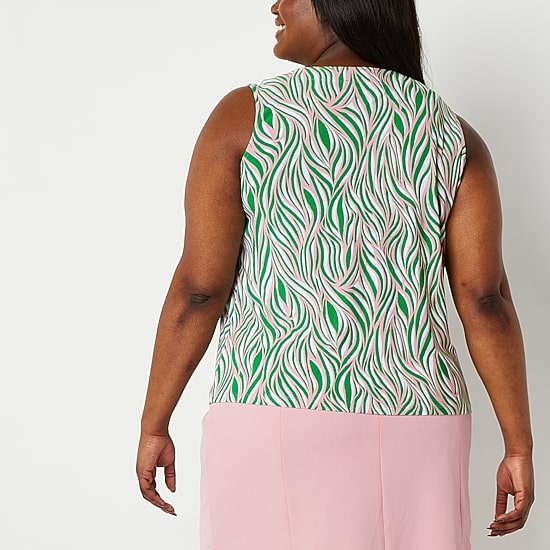 Black Label by Evan-Picone Womens Plus Crew Neck Sleeveless Blouse