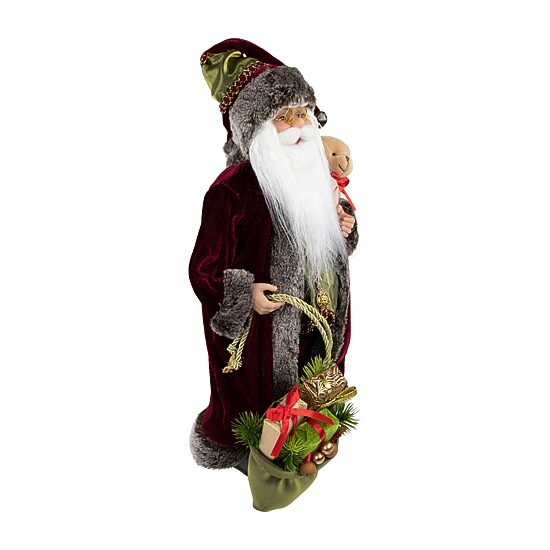 16'' Burgundy Santa Claus with Gift Bag Christmas Figure