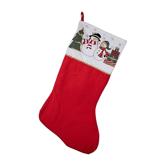 19'' Red and White Glittered Finish Jolly Snowmen Scene Bordered Stocking