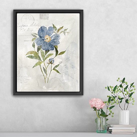 Lumaprints Blue Linen Peony Framed Canvas Art