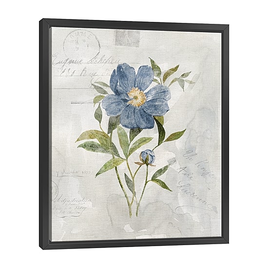 Lumaprints Blue Linen Peony Framed Canvas Art