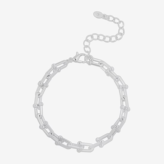 Bijoux Bar Delicates Silver Tone Womens 7.5 Inch Solid Link Chain Bracelet