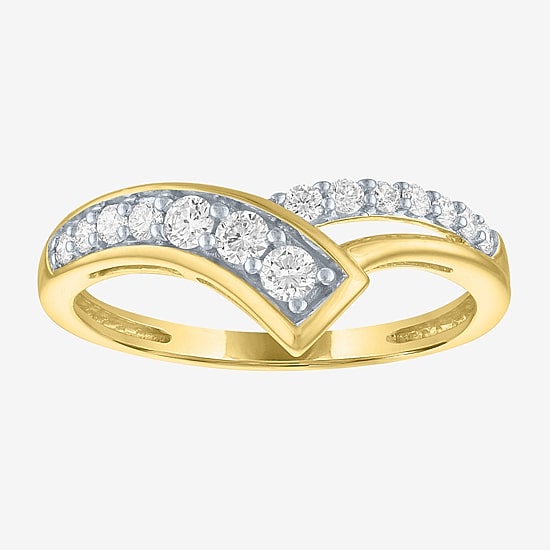 (G-H, Si2-I1) Womens 1/3 CT. T.W. Lab Grown White Diamond 10K Gold Bypass  Cocktail Ring