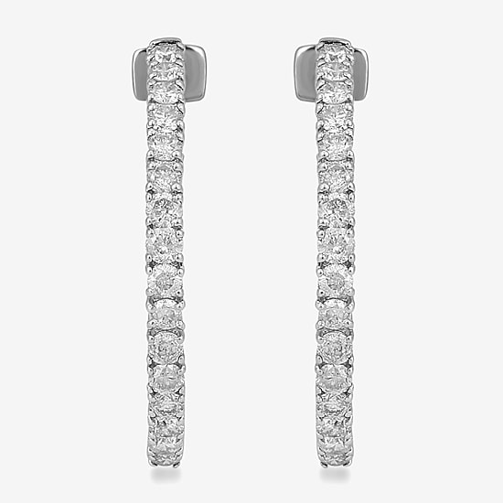 Womens 1 1/2 CT. T.W. Lab Grown White Diamond 10K Gold 24.5mm Hoop Earrings