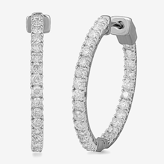 Womens 1 1/2 CT. T.W. Lab Grown White Diamond 10K Gold 24.5mm Hoop Earrings