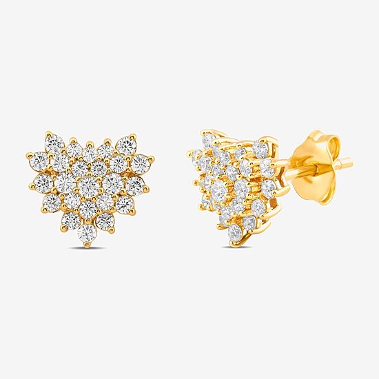 3/4 CT. T.W. Lab Grown White Diamond 10K Gold 10.1mm Heart Stud Earrings