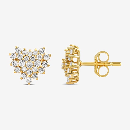 3/4 CT. T.W. Lab Grown White Diamond 10K Gold 10.1mm Heart Stud Earrings
