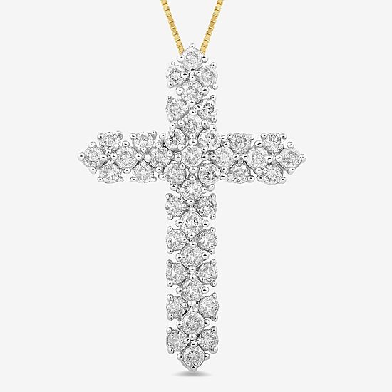 Womens 1 CT. T.W. Lab Grown White Diamond 10K Gold Cross 18 Inch Pendant Necklace