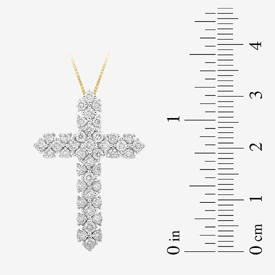 Womens 1 CT. T.W. Lab Grown White Diamond 10K Gold Cross 18 Inch Pendant Necklace